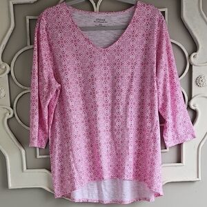 Chico's Pink Relaxed Blouse with 3/4 Sleeves (Z24)